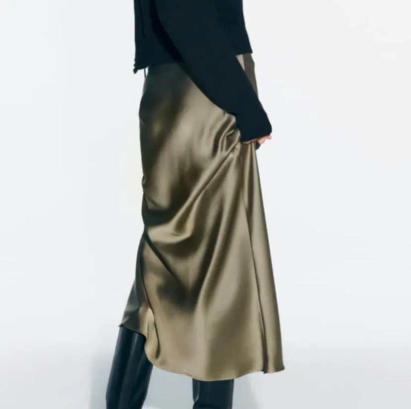 Oyster Sage Bias Cut Satin Skirt