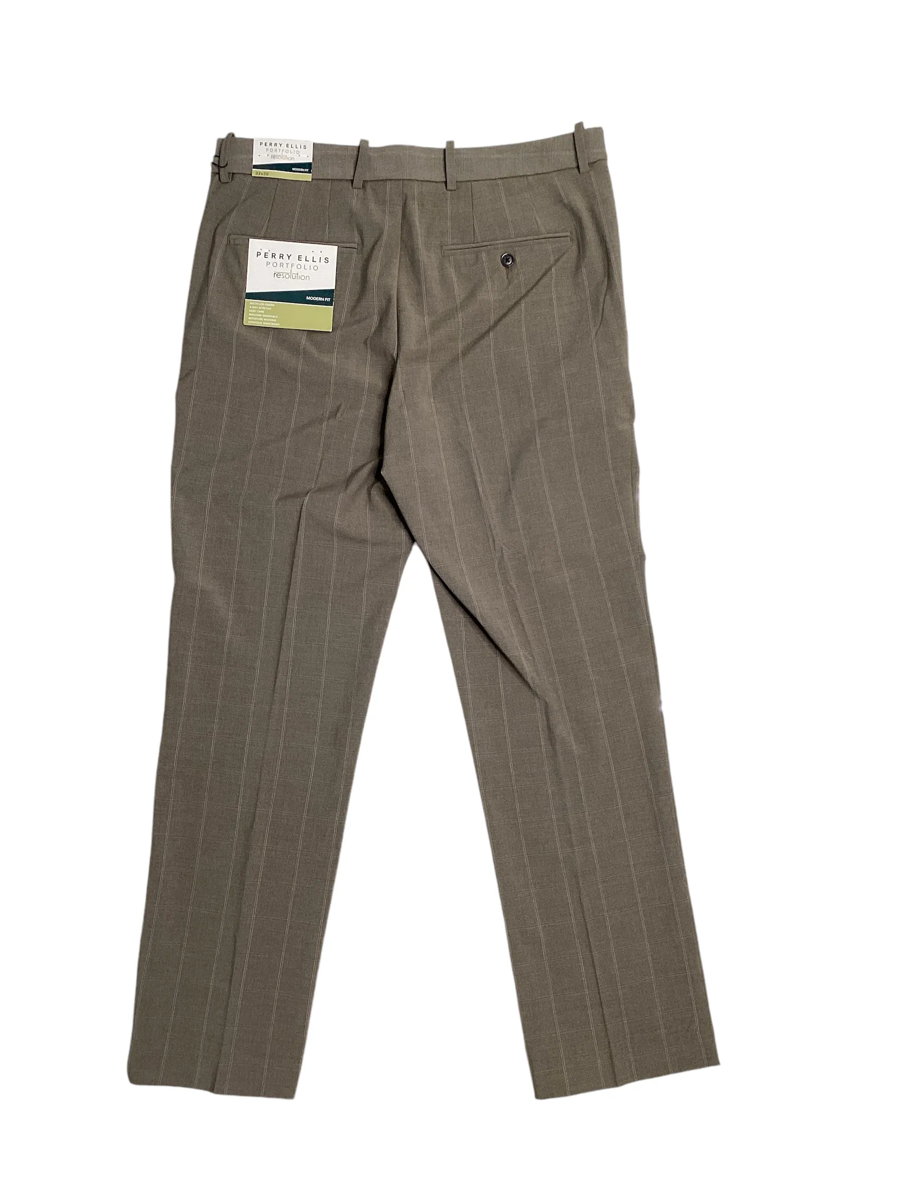 Perry Ellis Portfolio Mens Modern fit Dress Pants 36 / 34 Beige Plaid Stretch