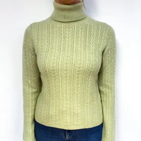 Pistachio Green Cable Cashmere Polo Neck Jumper Small