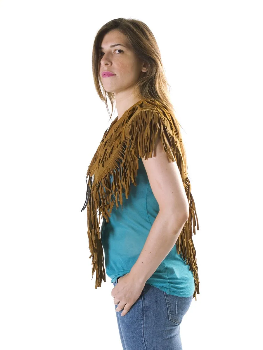 Poncho Indian Western Fringe Beaded  Leather 147
