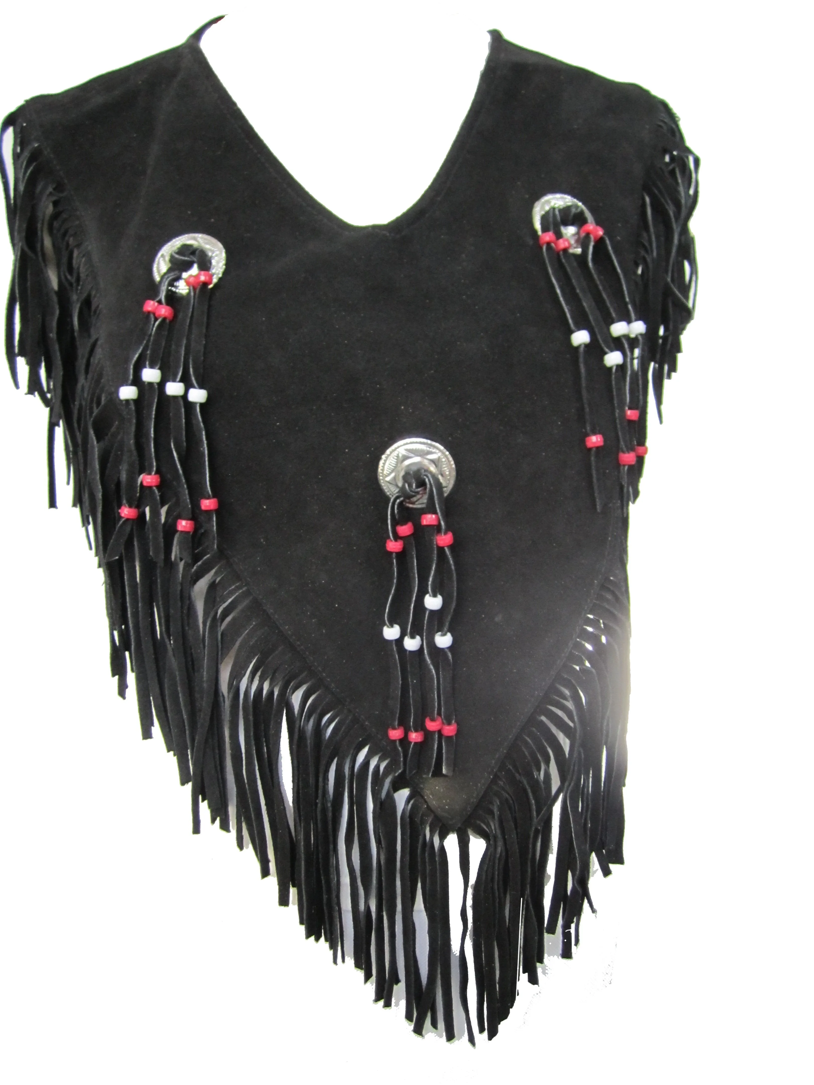 Poncho Indian Western Fringe Beaded  Leather 147