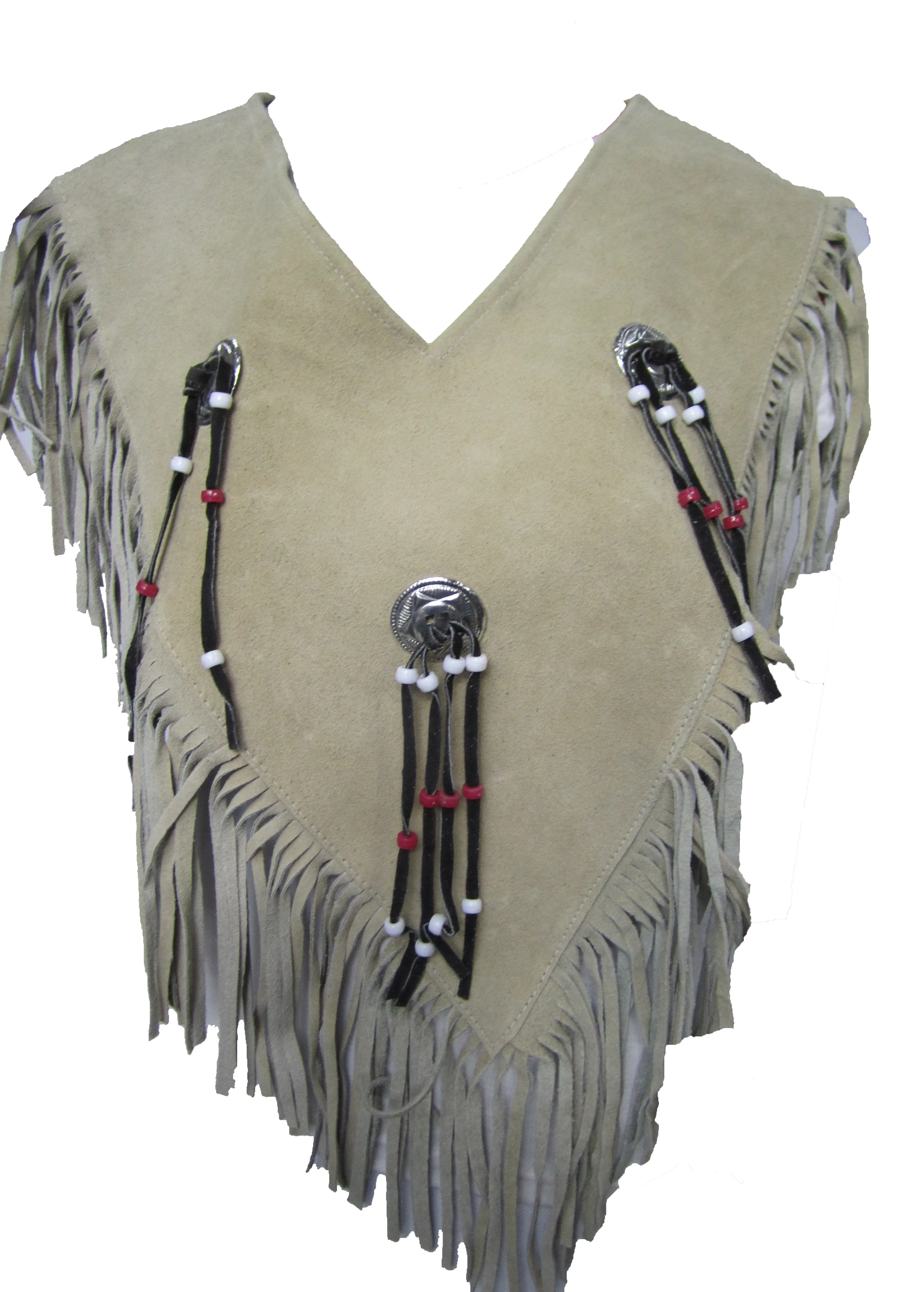Poncho Indian Western Fringe Beaded  Leather 147