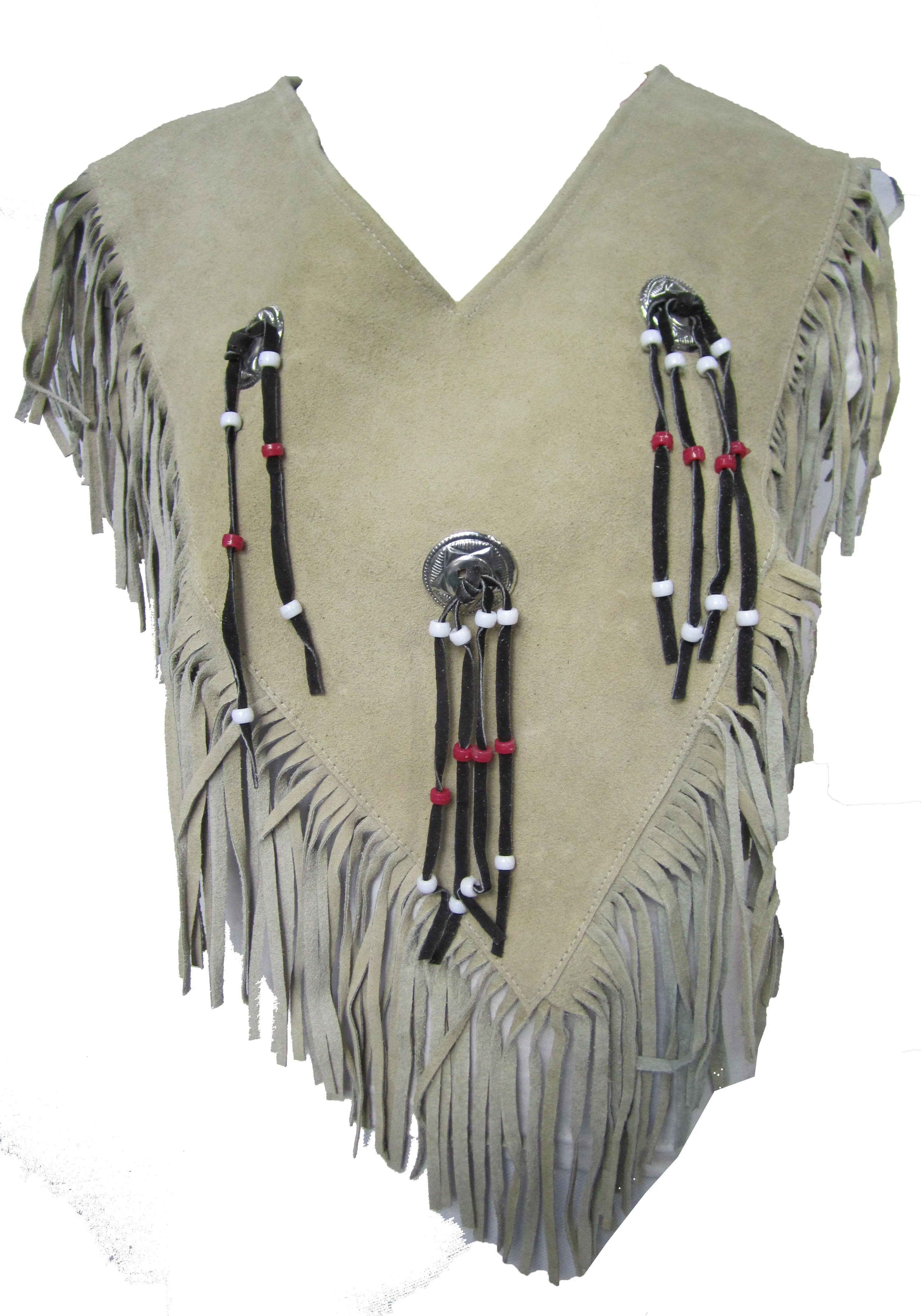 Poncho Indian Western Fringe Beaded  Leather 147