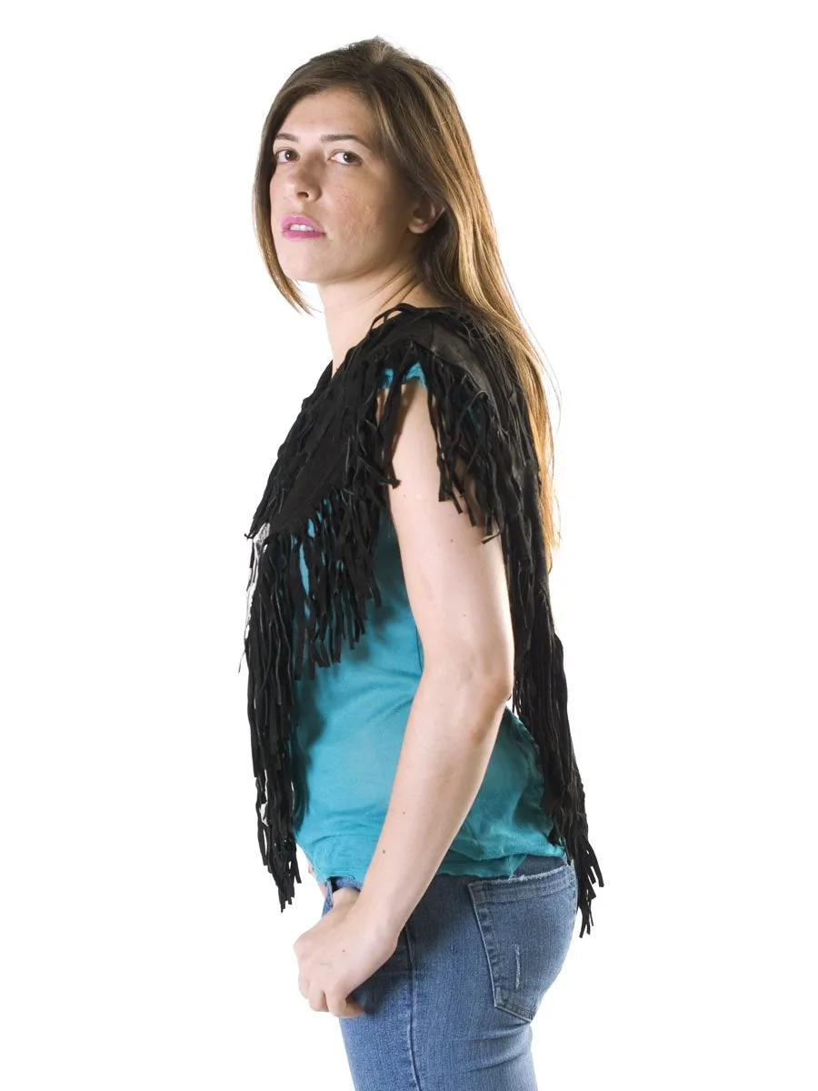 Poncho Indian Western Fringe Beaded  Leather 147