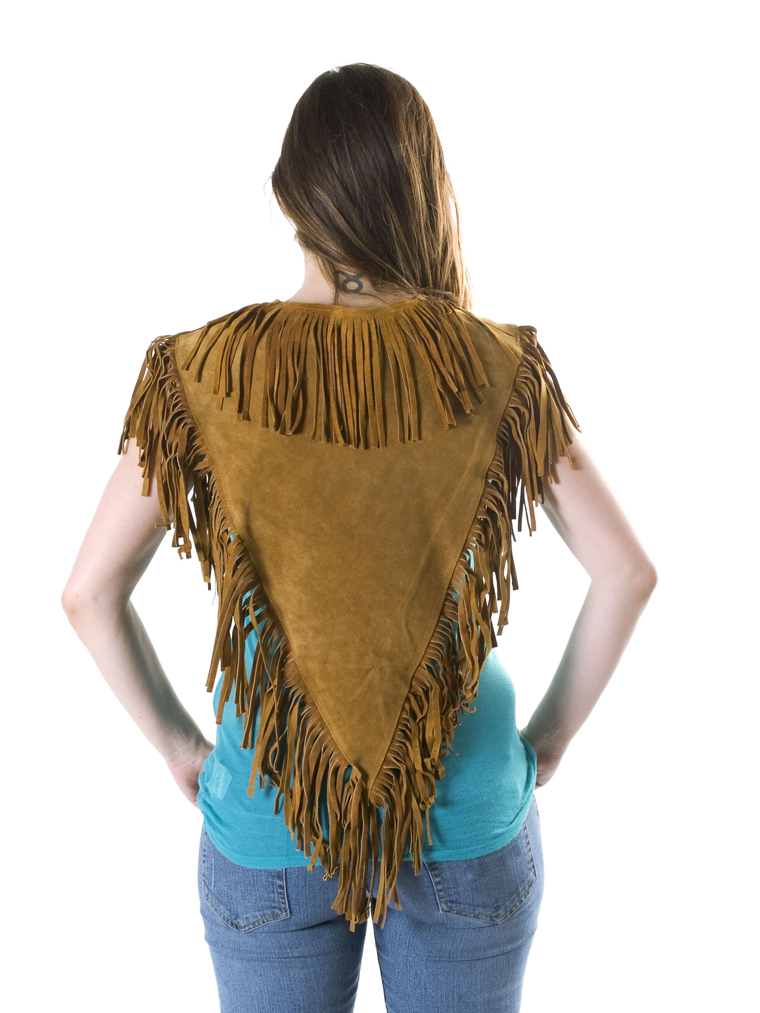 Poncho Indian Western Fringe Beaded  Leather 147