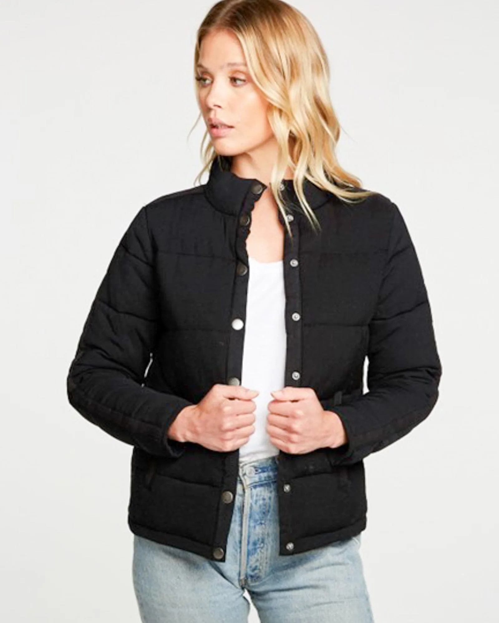 "Heirloom Wovens Quilted Cropped Mock Neck Puffer Jacket"