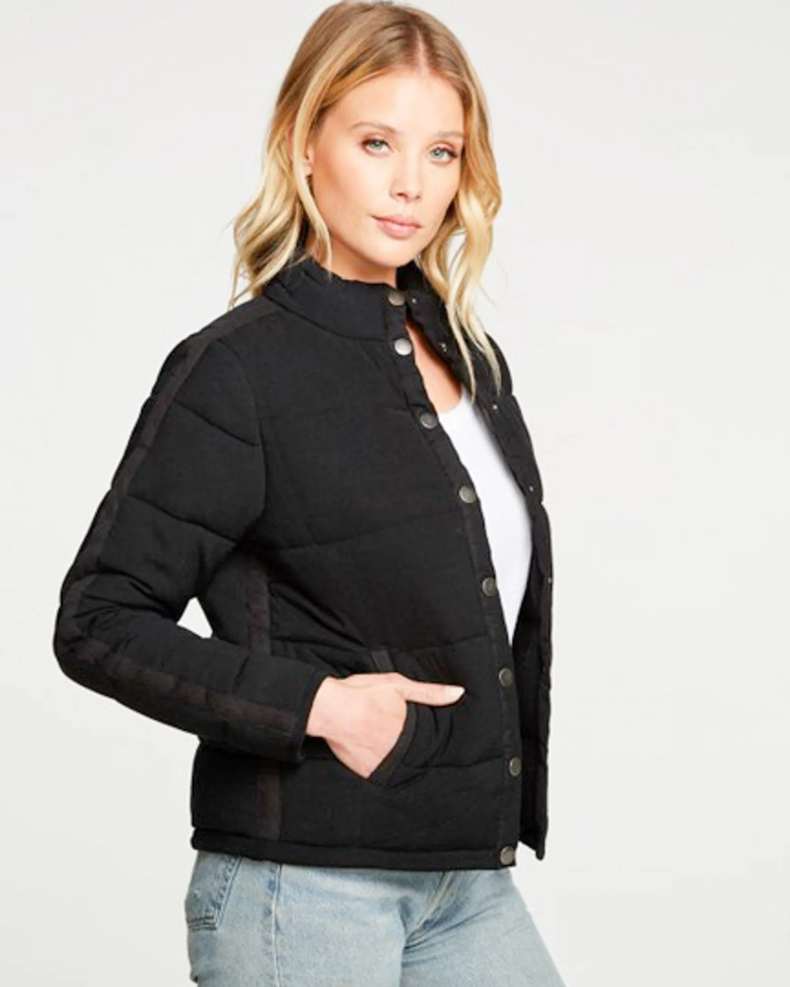 "Heirloom Wovens Quilted Cropped Mock Neck Puffer Jacket"