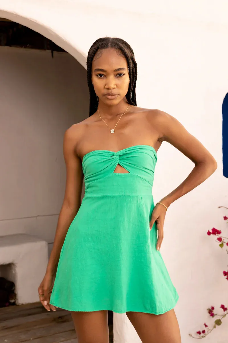 "The Monmouth Beach" Emerald Green Mini Strapless Twist Dress