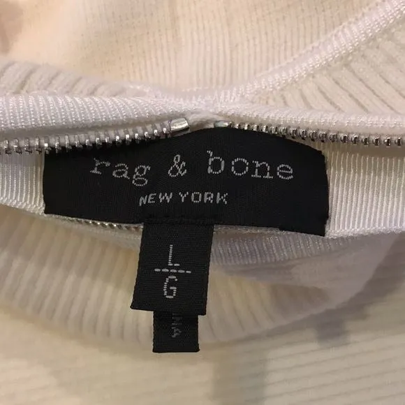 RAG & BONE Vivienne Ribbed Ivory Zip Dress Size L
