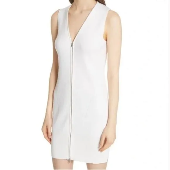 RAG & BONE Vivienne Ribbed Ivory Zip Dress Size L