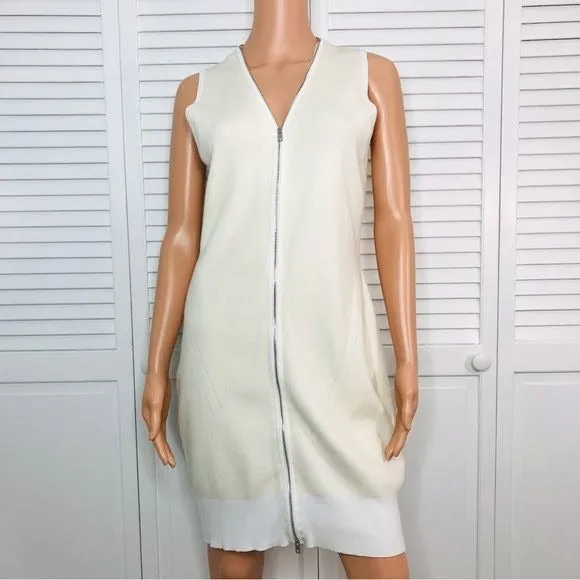 RAG & BONE Vivienne Ribbed Ivory Zip Dress Size L