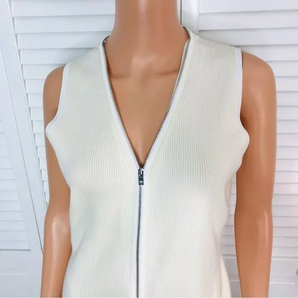 RAG & BONE Vivienne Ribbed Ivory Zip Dress Size L