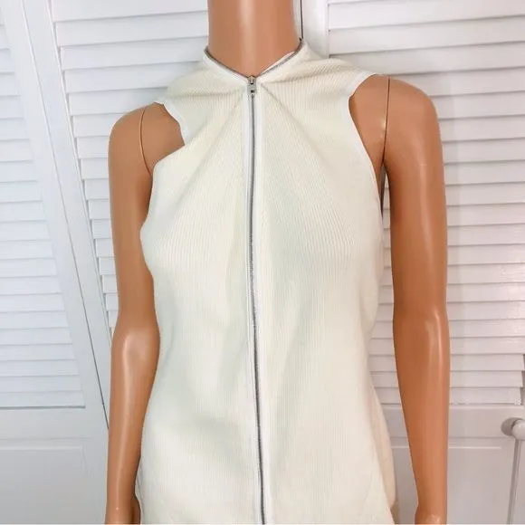 RAG & BONE Vivienne Ribbed Ivory Zip Dress Size L