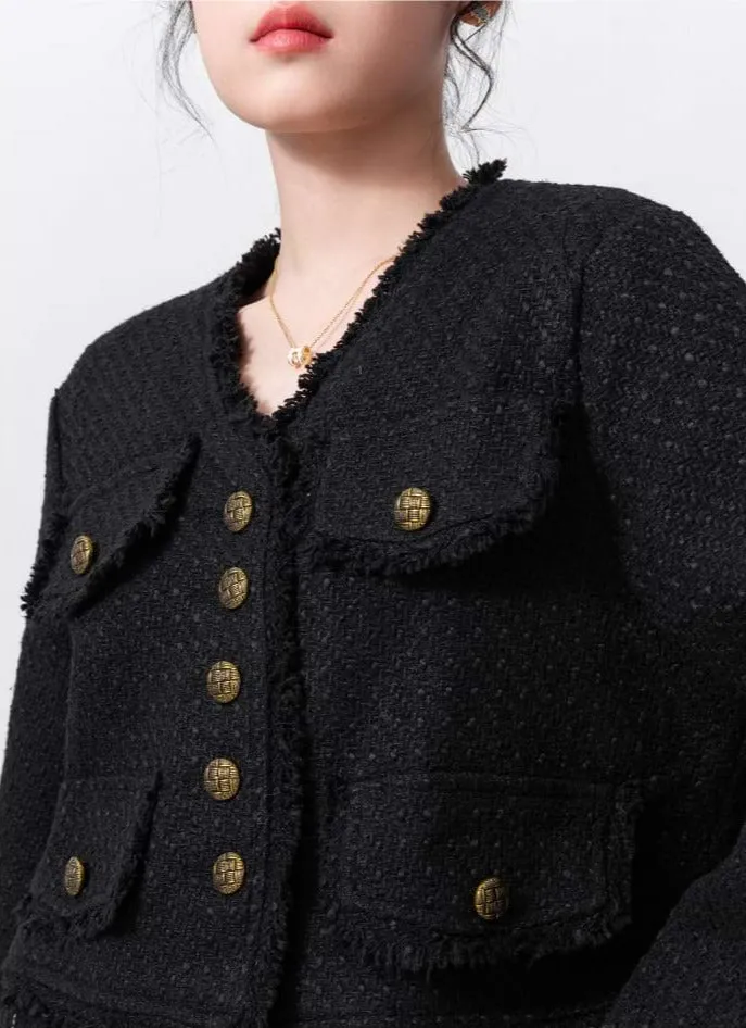 Raw-Edge Tweed Cropped Jacket