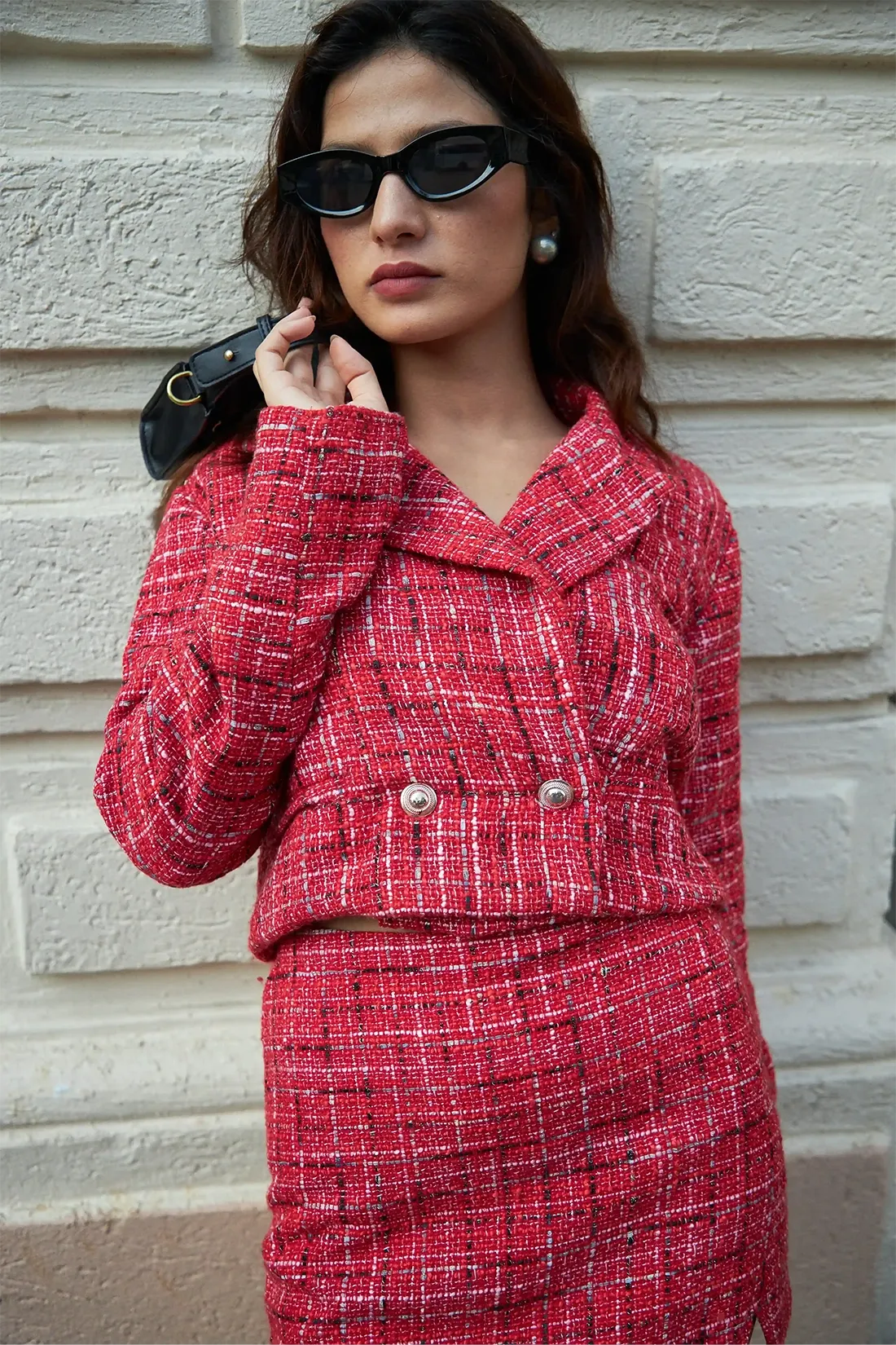 Red Crop Tweed Blazer