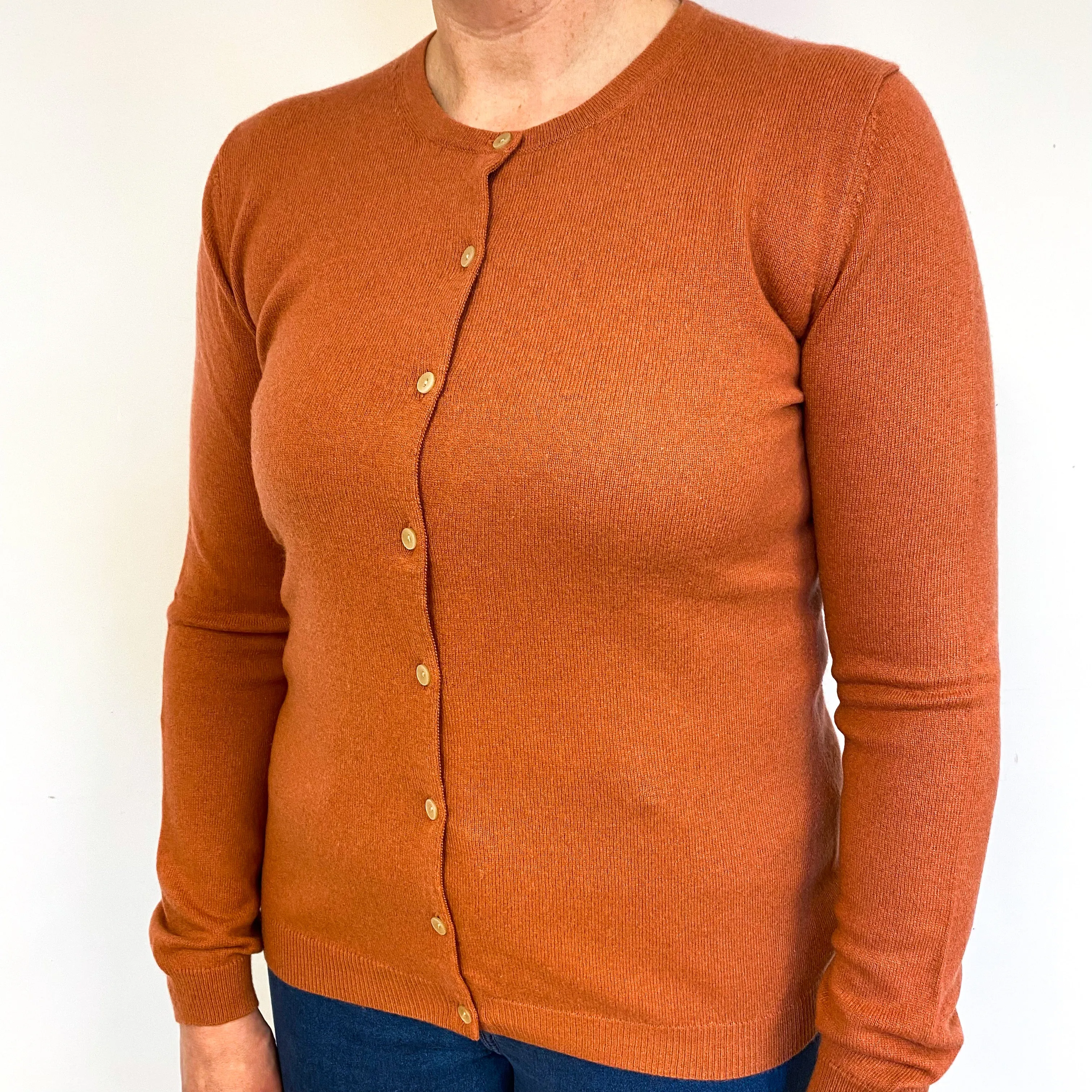 Rust Orange Cashmere Crew Neck Cardigan Large
