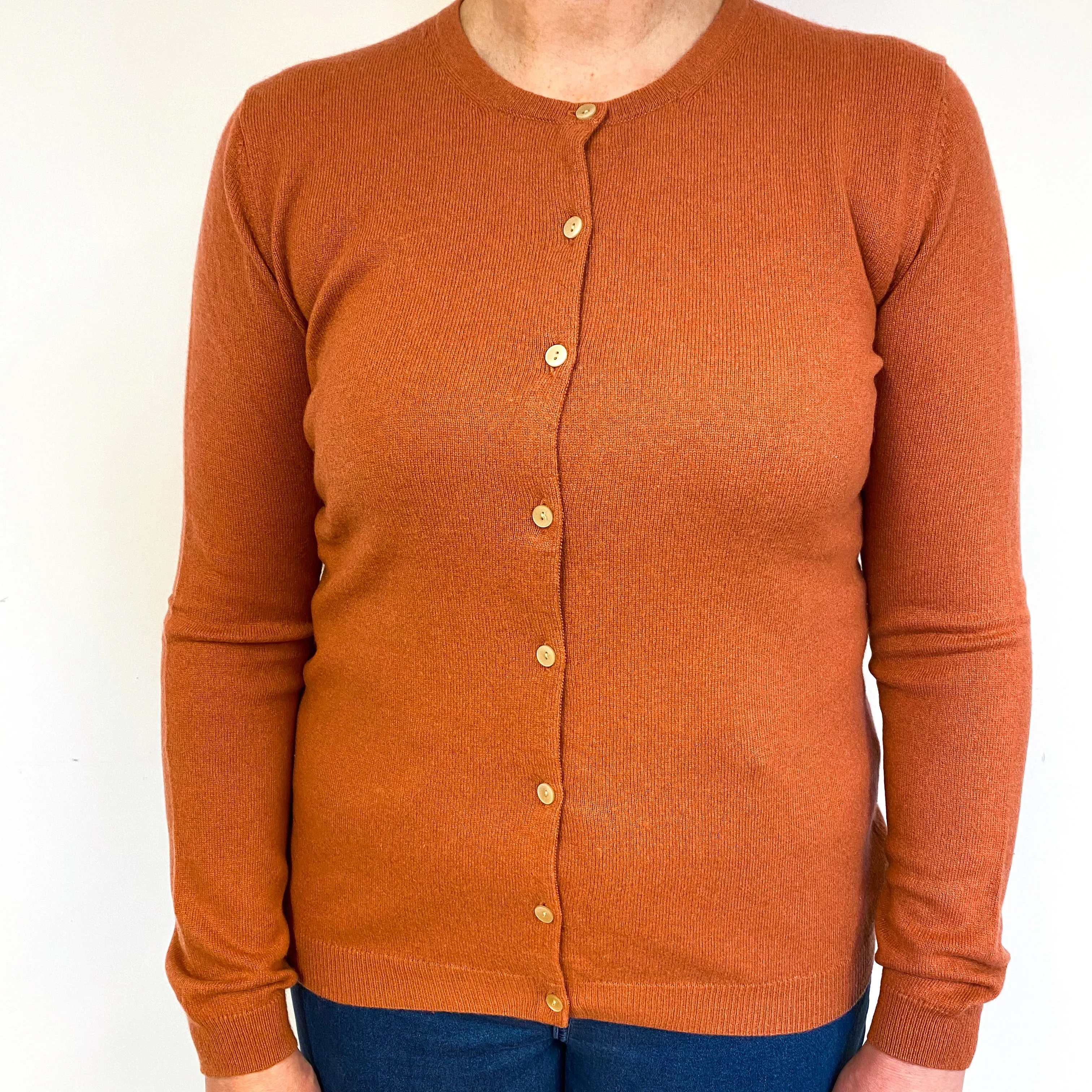 Rust Orange Cashmere Crew Neck Cardigan Large
