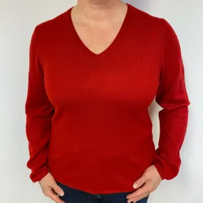 Scarlet Red Cashmere V-Neck Jumper Large.