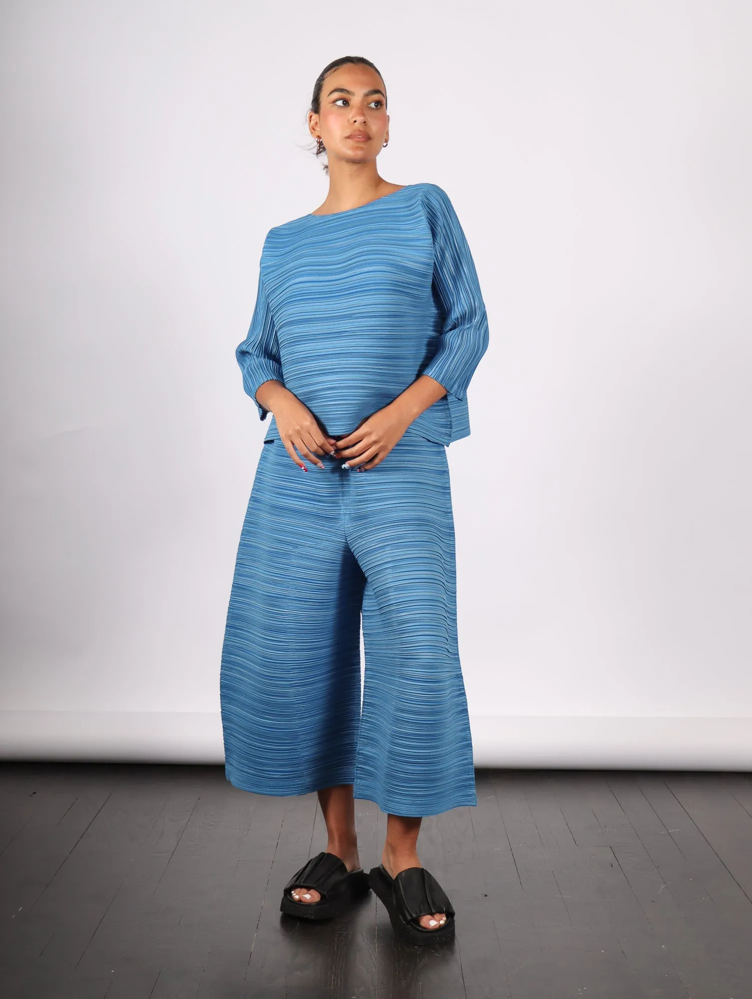 Sheer Bounce Pants in Blue Salt by Pleats Please Issey Miyake