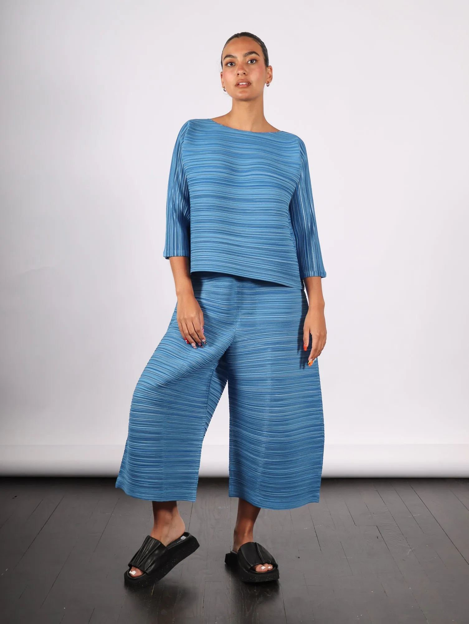 Sheer Bounce Pants in Blue Salt by Pleats Please Issey Miyake