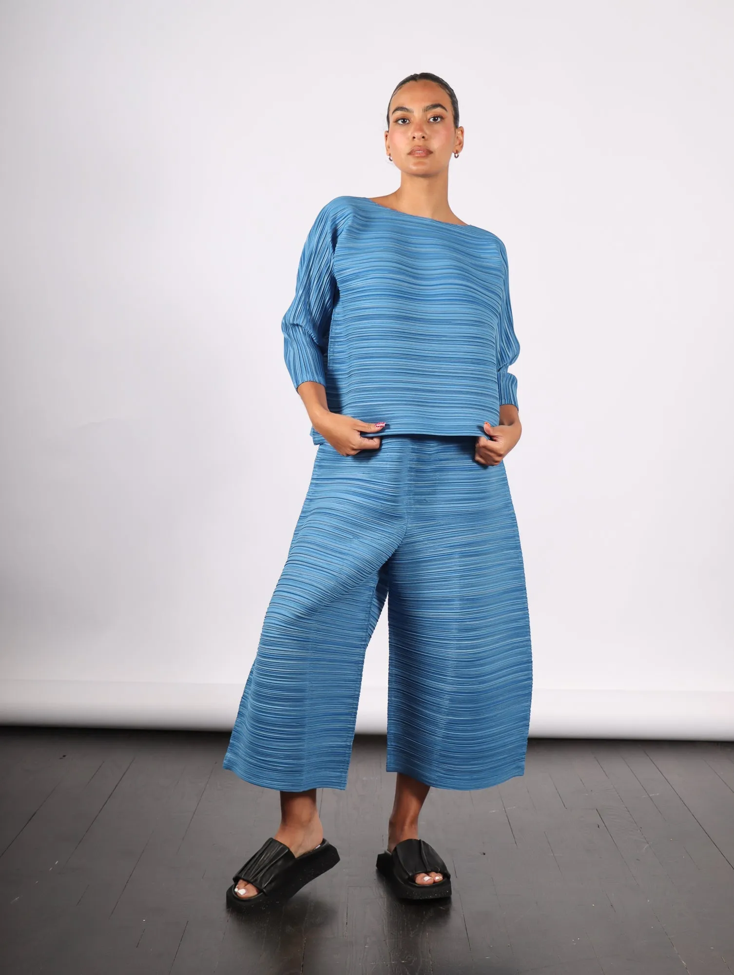 Sheer Bounce Pants in Blue Salt by Pleats Please Issey Miyake
