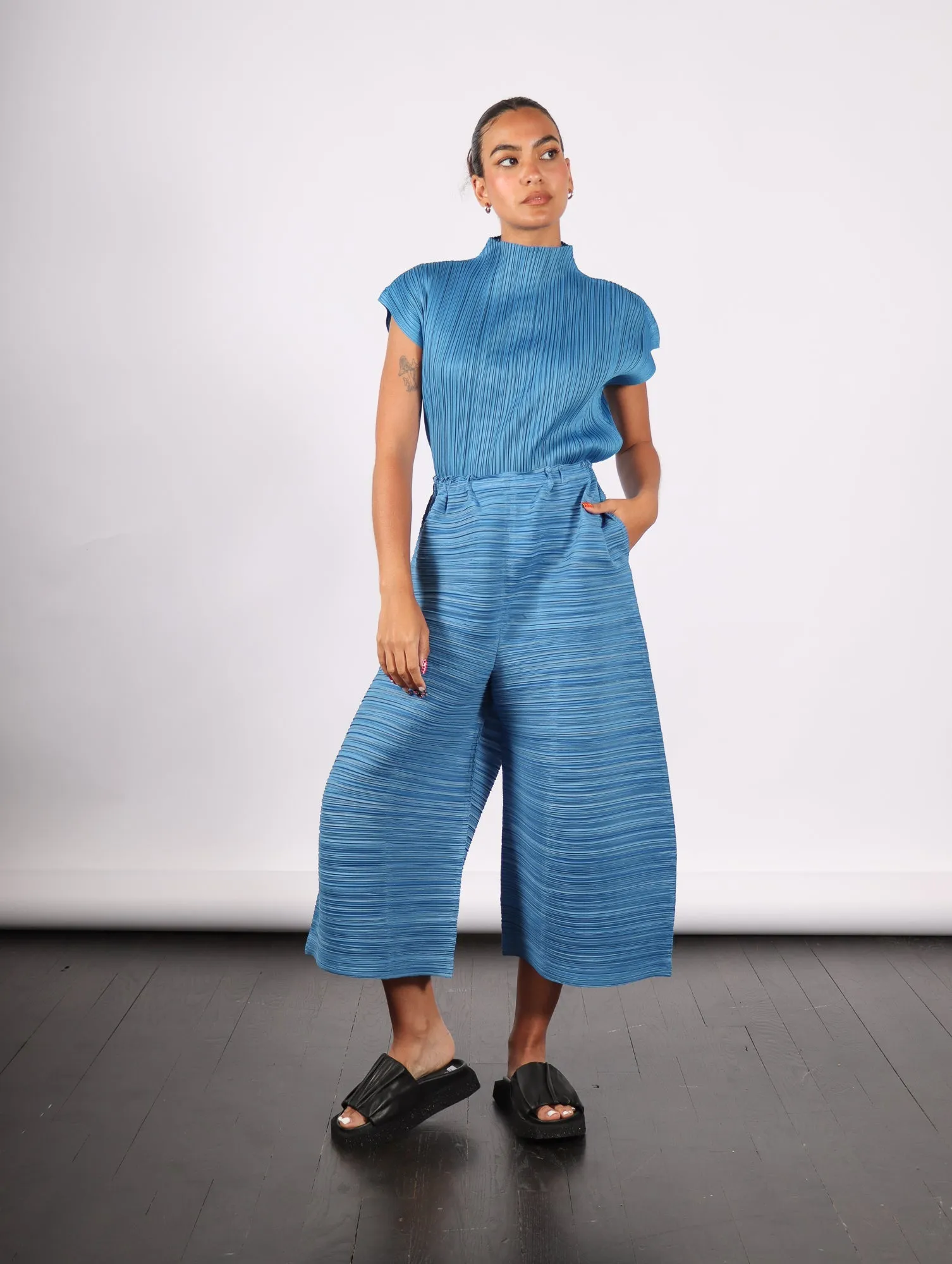 Sheer Bounce Pants in Blue Salt by Pleats Please Issey Miyake