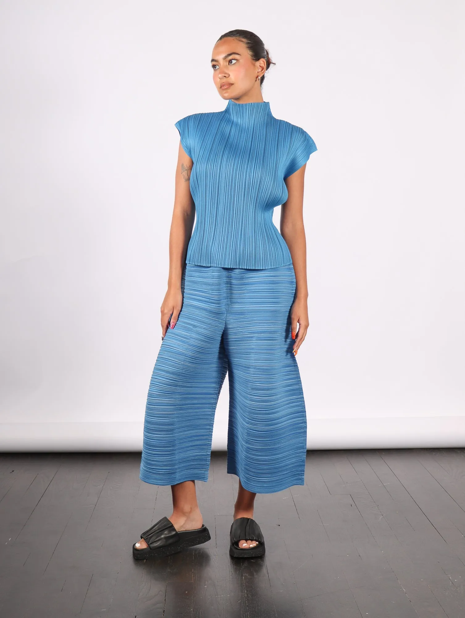 Sheer Bounce Pants in Blue Salt by Pleats Please Issey Miyake