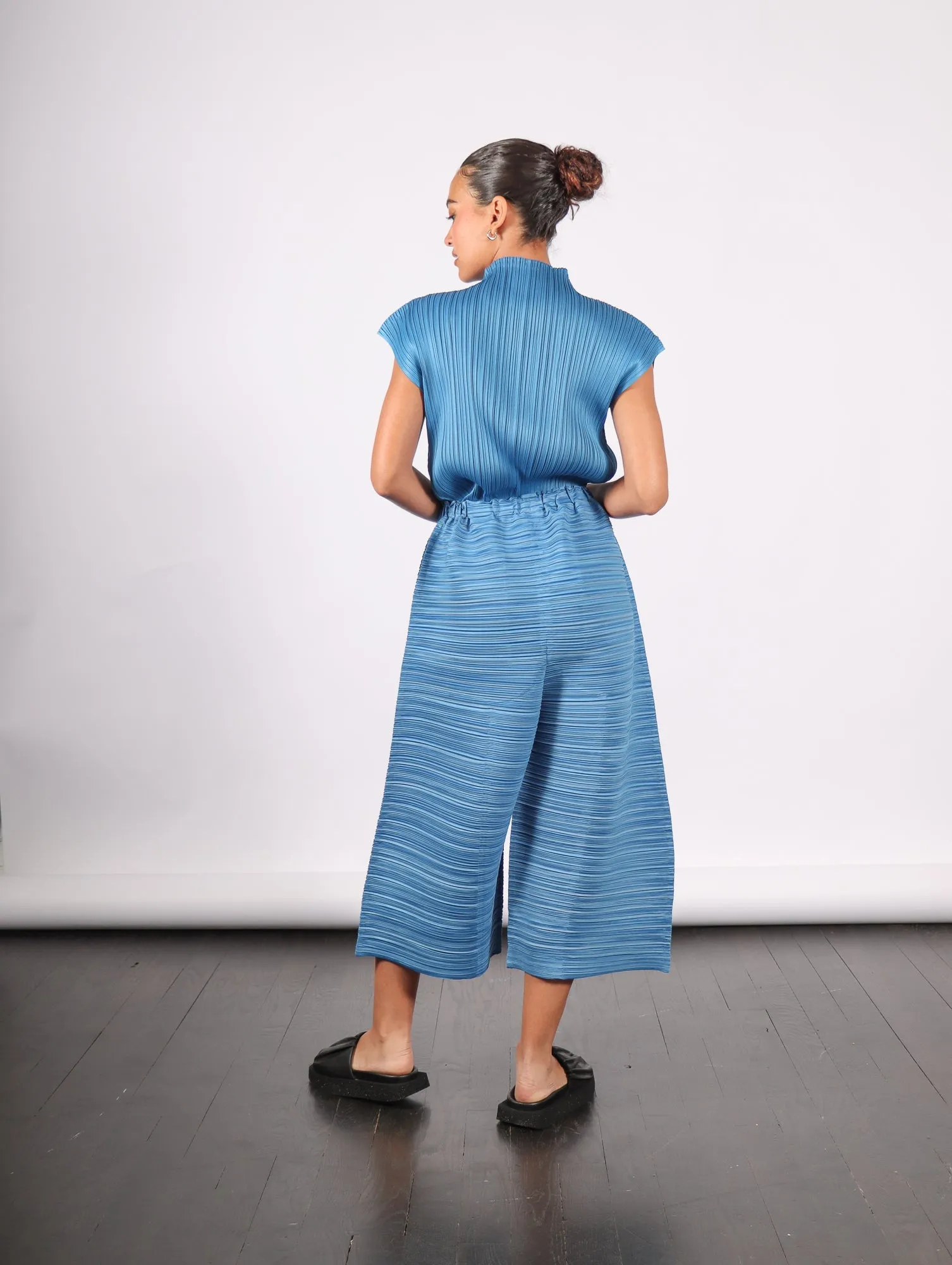 Sheer Bounce Pants in Blue Salt by Pleats Please Issey Miyake