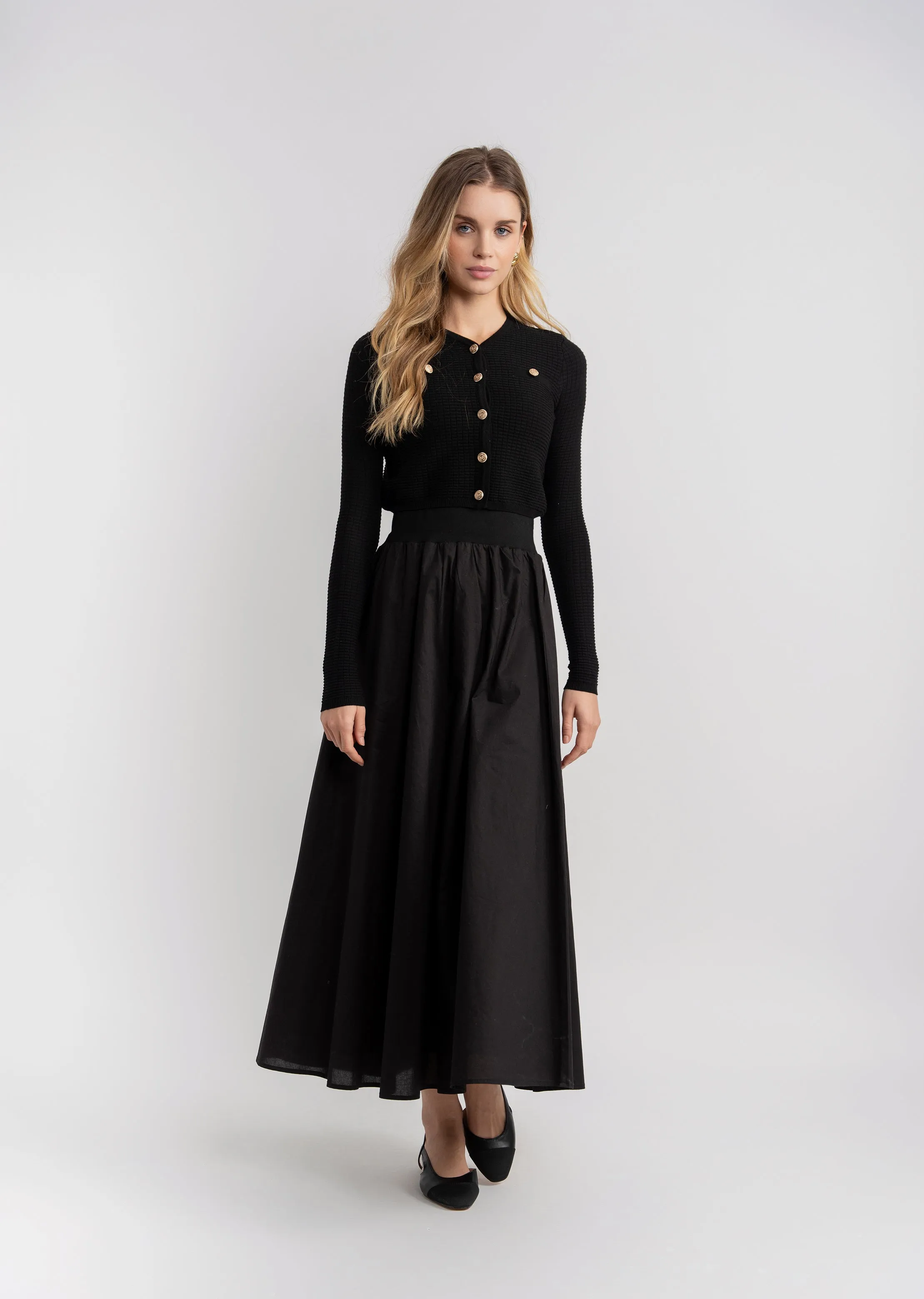 skirt midi gauze circle - black