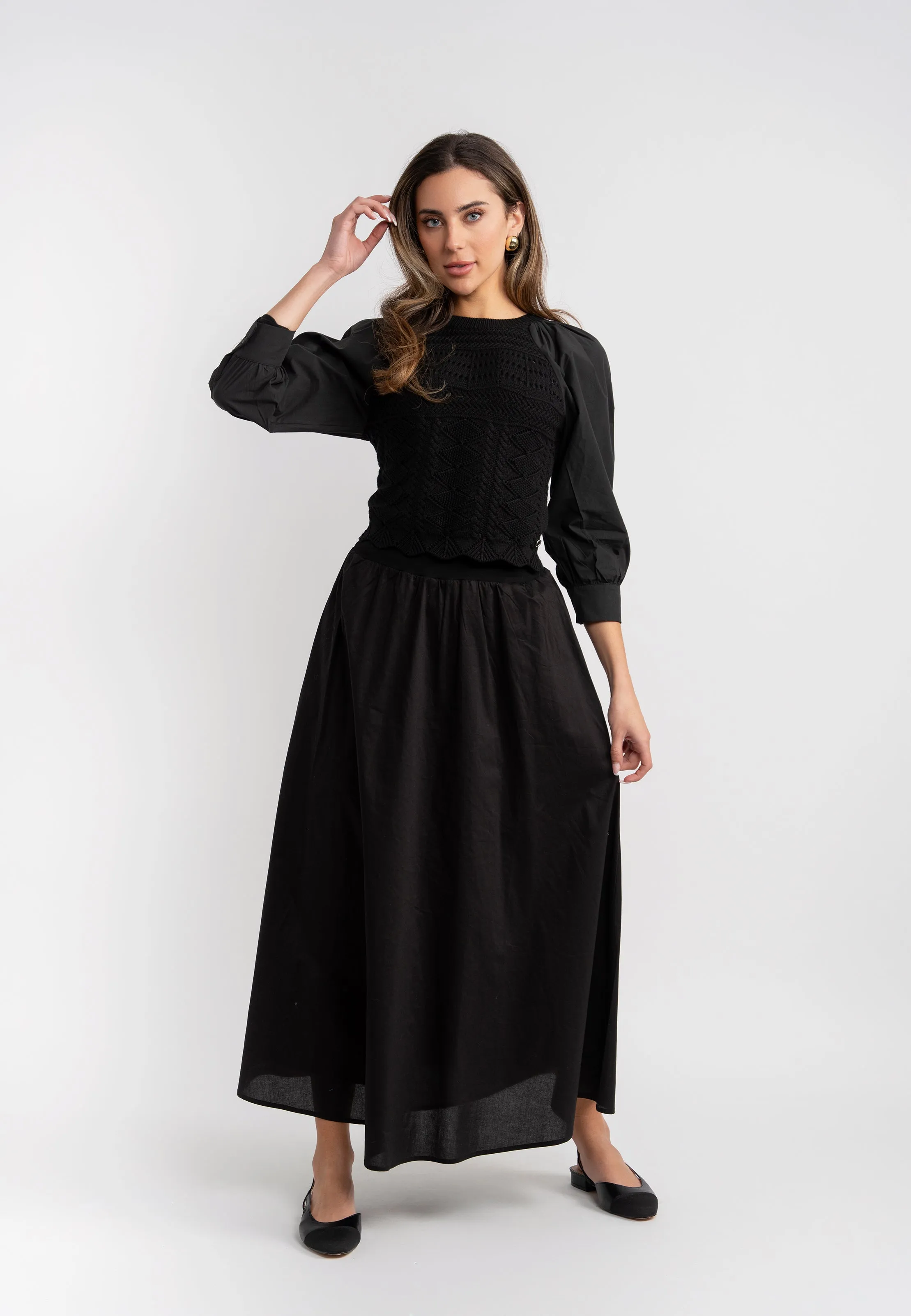 skirt midi gauze circle - black