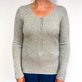 Smoke Grey Buttoned Cashmere Crew Neck Jumper Large