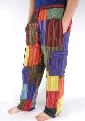 Stripe Plain Cotton Patchwork Cargo