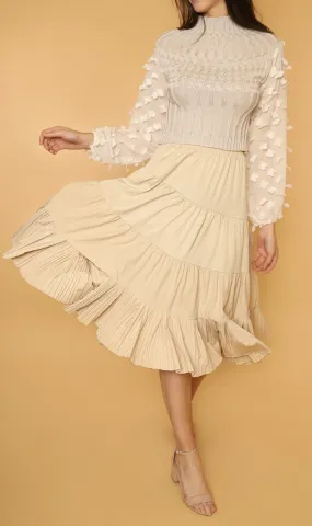 SUKI Tiered Midi Skirt (Light Beige)