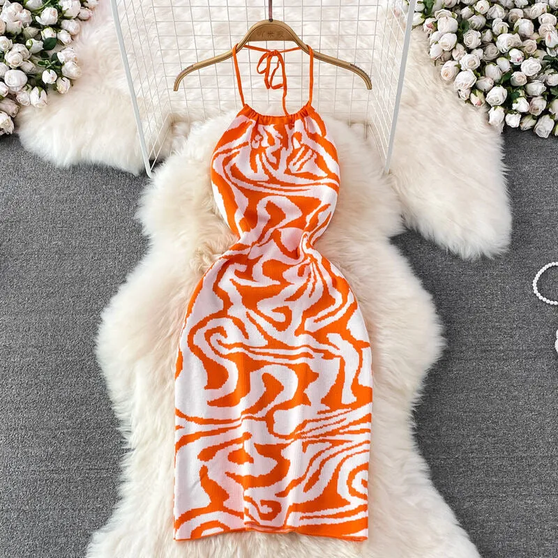 Summer Sexy Halter Backless Sleeveless Bodycon Mini Knit Dress