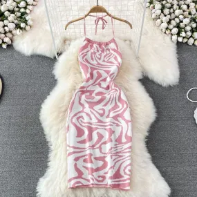 Summer Sexy Halter Backless Sleeveless Bodycon Mini Knit Dress