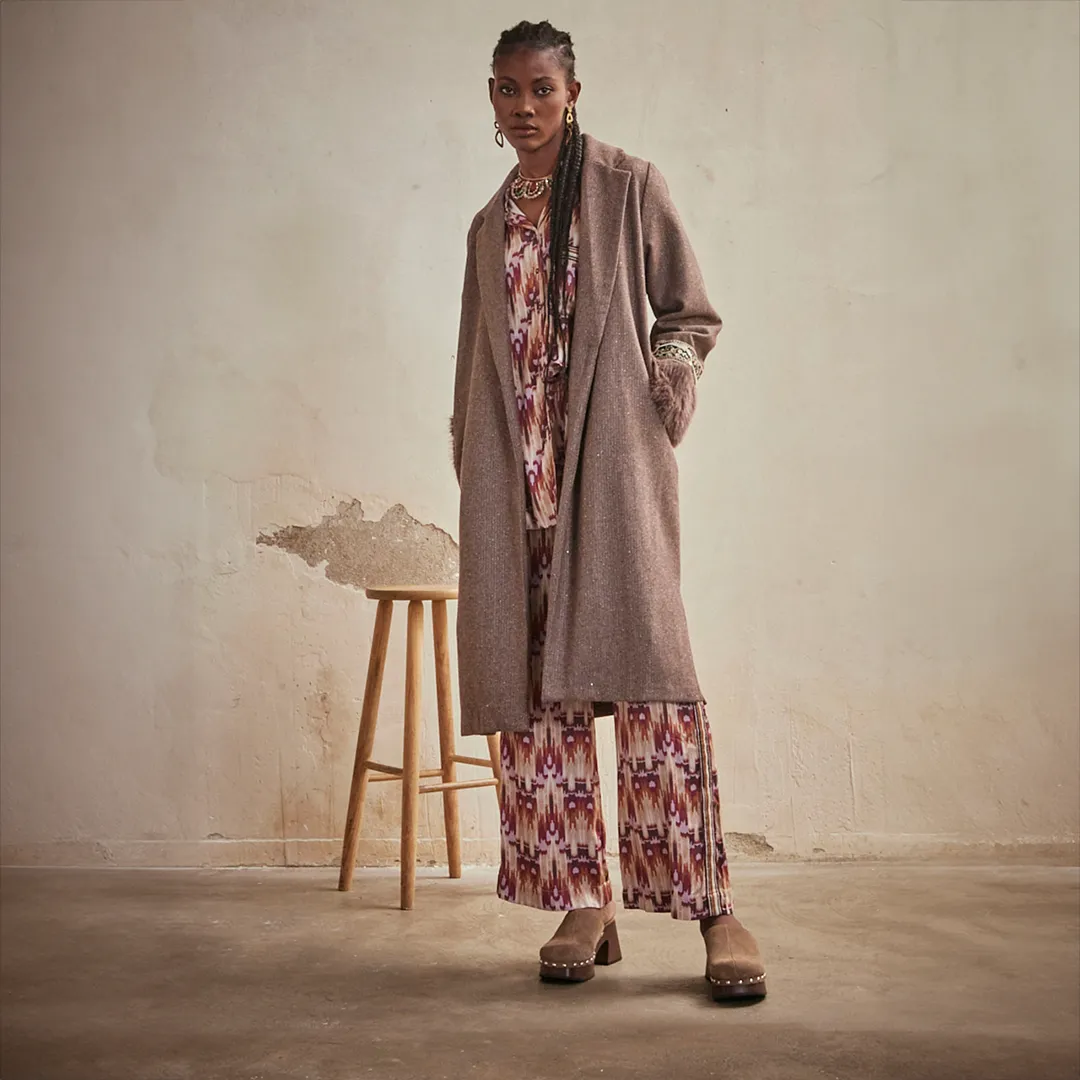 Taupe 'Colette' Wool Coat With Fur Cuffs by NKN Nekane