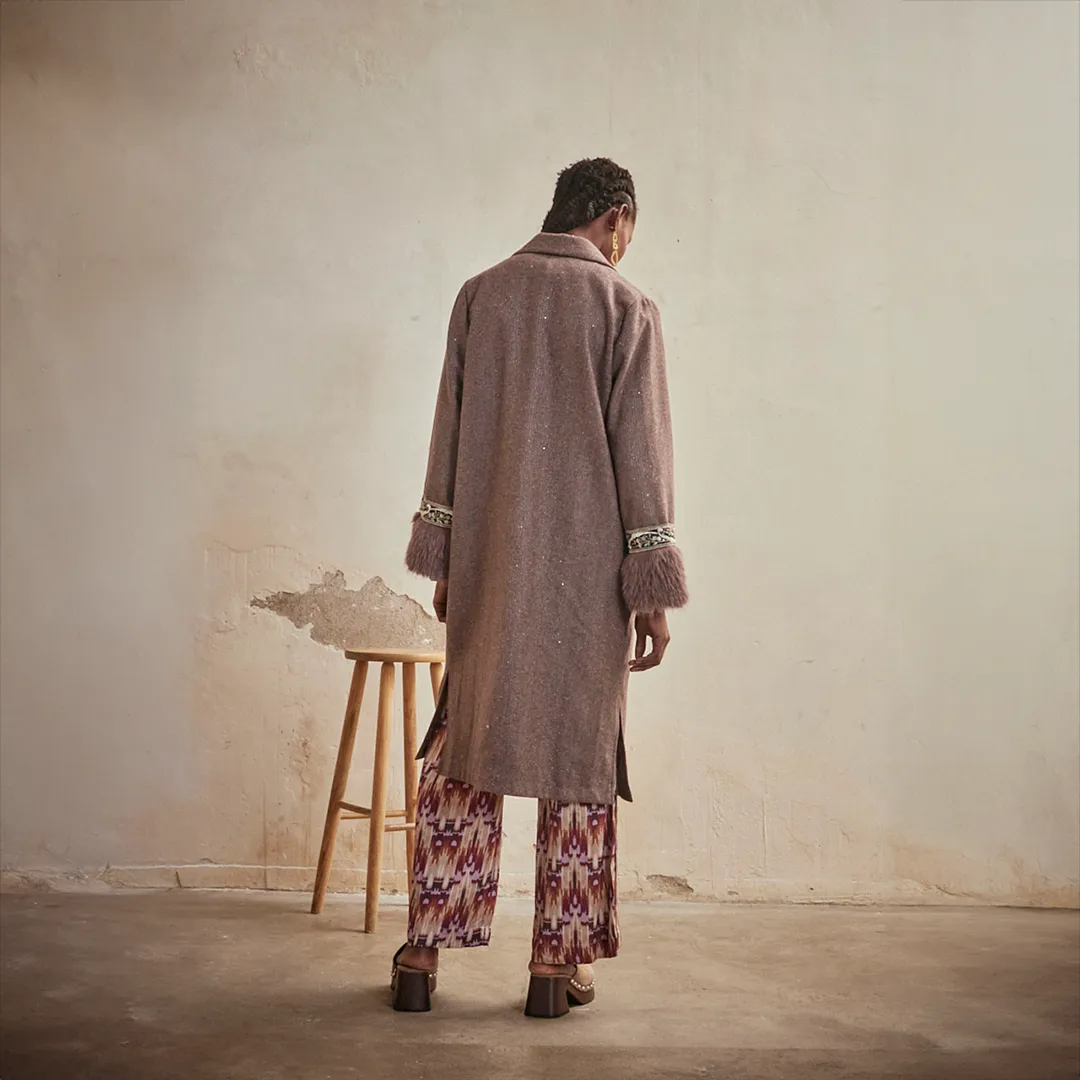 Taupe 'Colette' Wool Coat With Fur Cuffs by NKN Nekane