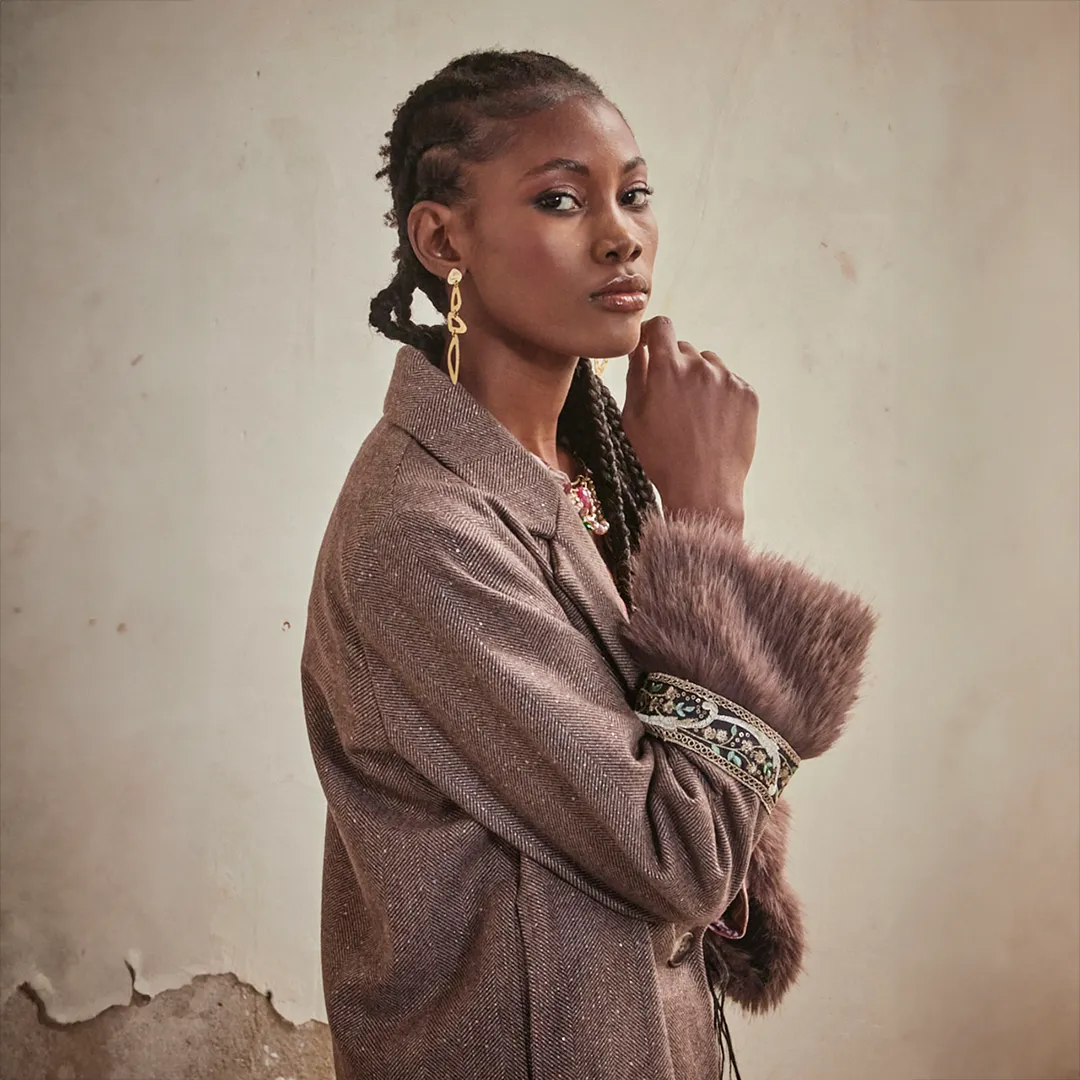 Taupe 'Colette' Wool Coat With Fur Cuffs by NKN Nekane