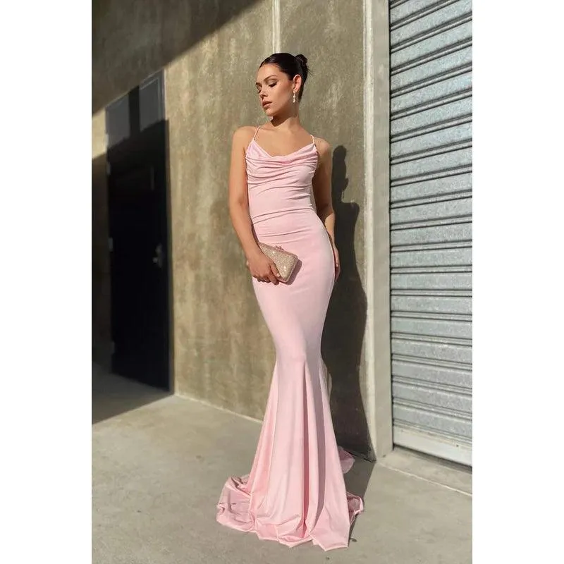 Trumpet/Mermaid Straps Satin Lace-Up Sleeveless Party Dress
