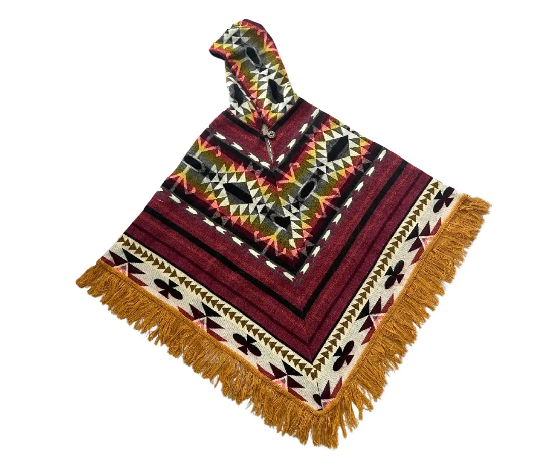 Unique Bohemian Tribal Print Pullover Alpaca Poncho