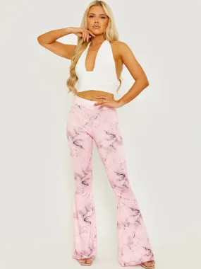 Villy Tie-Dye Scrunch Back Flared Slinky Trousers In Pink
