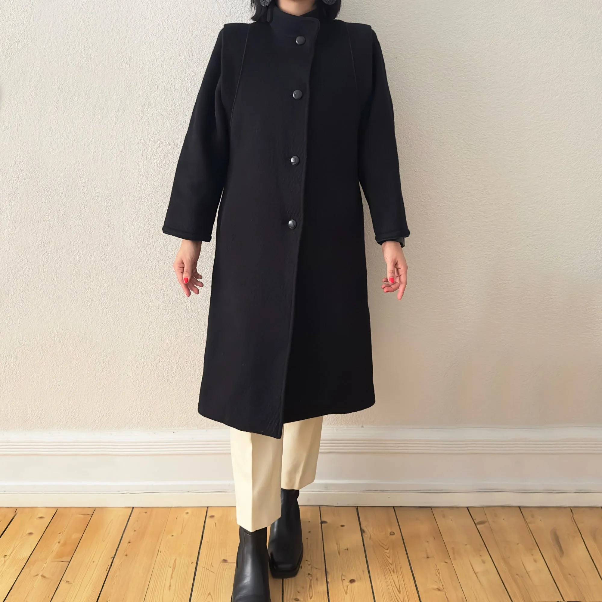 Vintage Black Wool Coat - size S