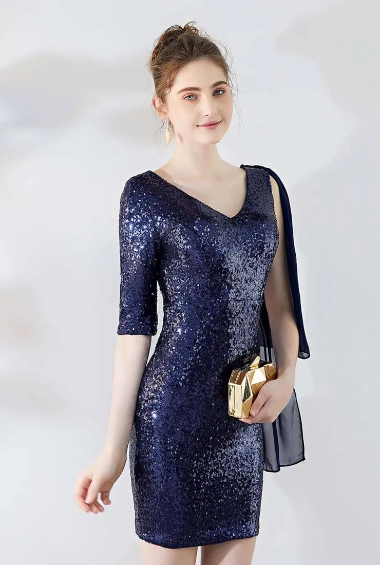 Vintage V-neck Sequin Midi Cocktail Dress