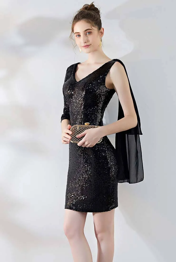 Vintage V-neck Sequin Midi Cocktail Dress