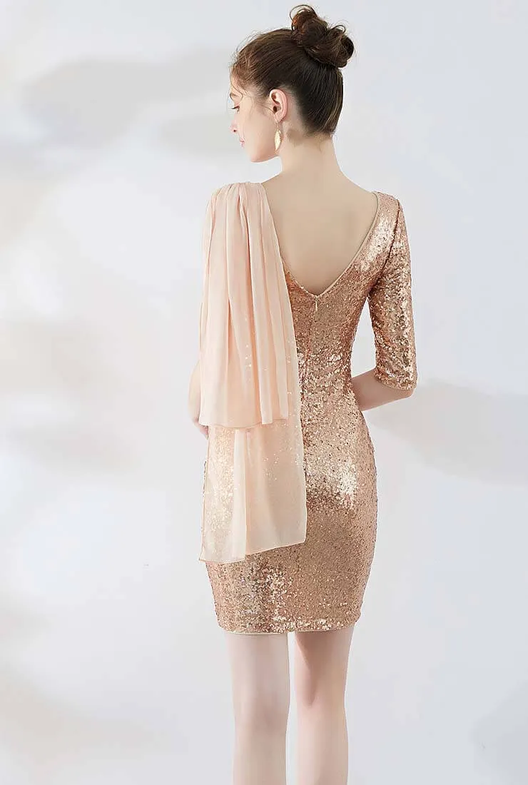 Vintage V-neck Sequin Midi Cocktail Dress
