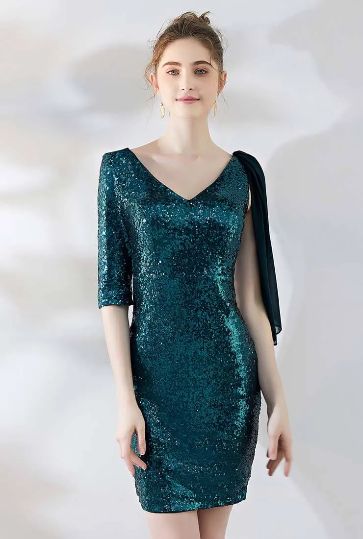 Vintage V-neck Sequin Midi Cocktail Dress