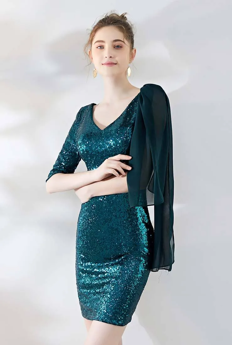 Vintage V-neck Sequin Midi Cocktail Dress