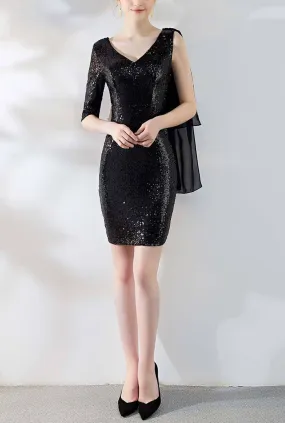 Vintage V-neck Sequin Midi Cocktail Dress
