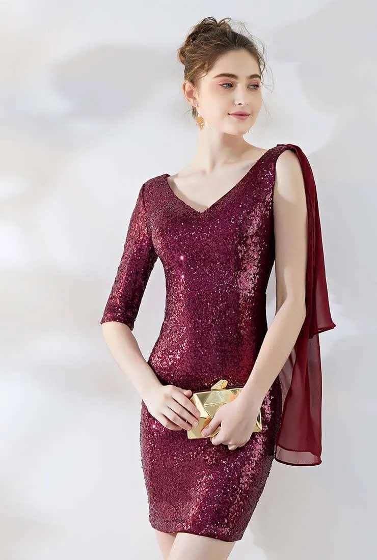 Vintage V-neck Sequin Midi Cocktail Dress