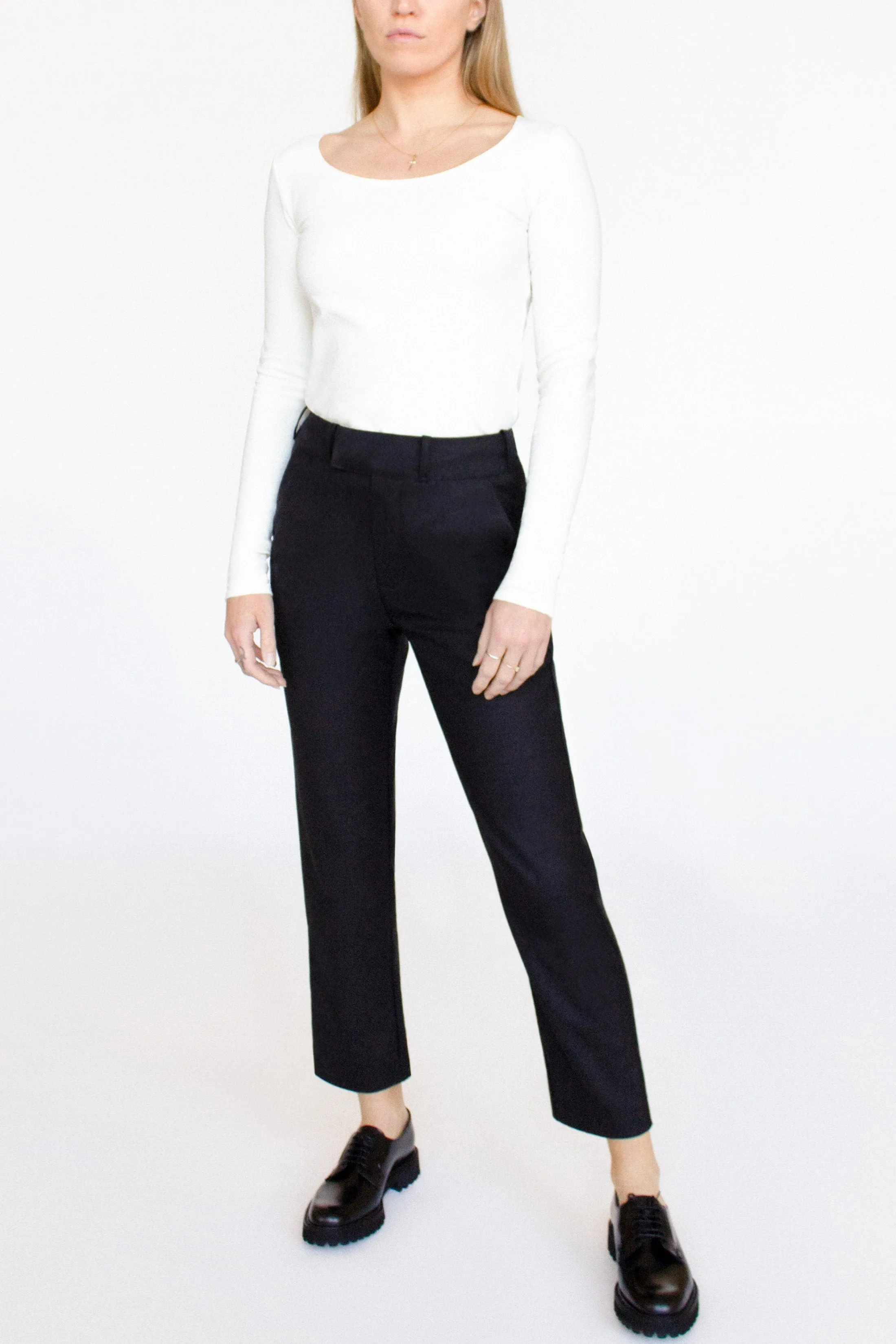 Washable Merino Wool Black Pants -- Cropped